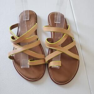 Miz Mooz Shoes Womens Size 39 Strappy Sandals Leather Neon Trim Made in Turkey